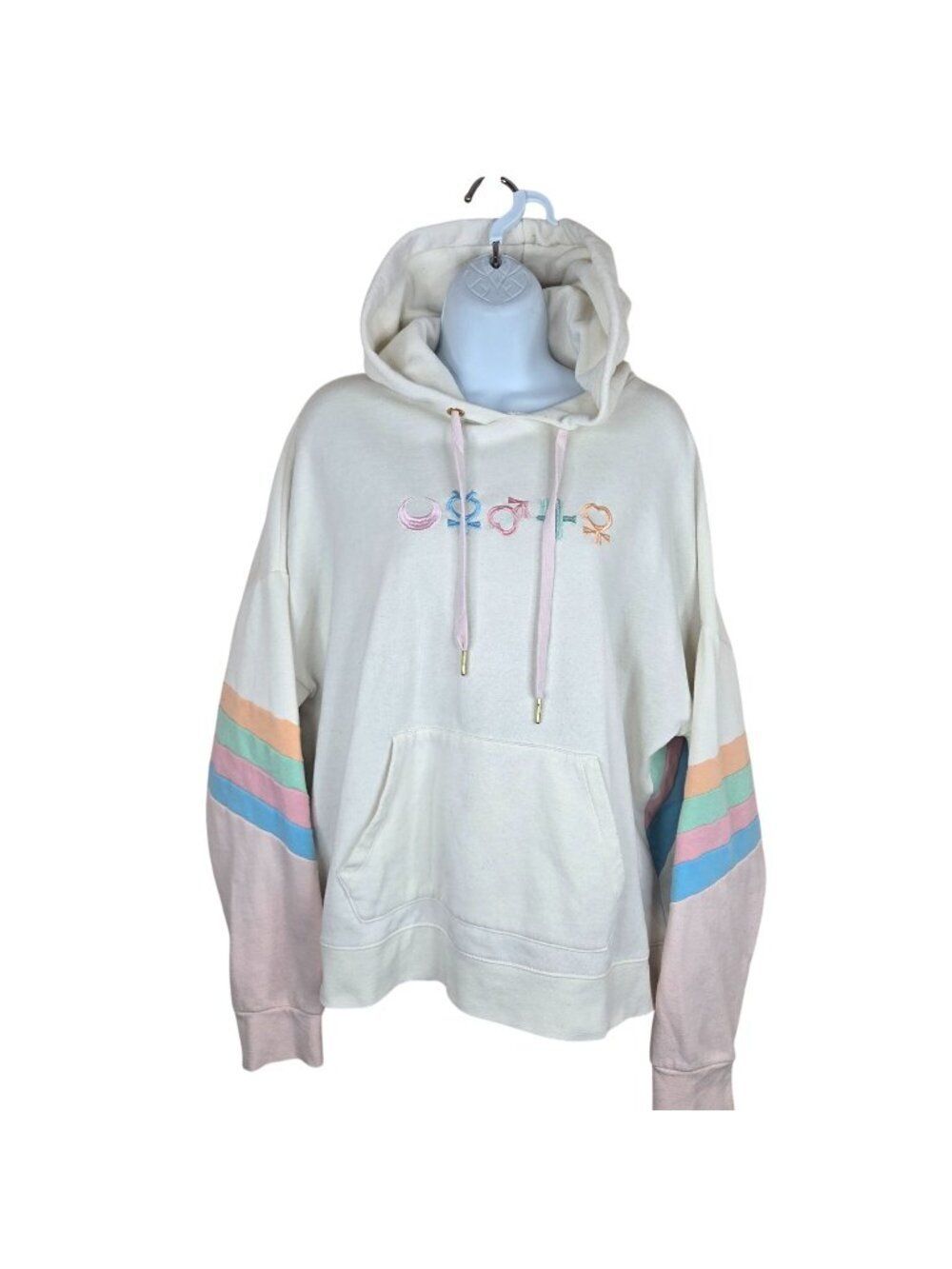 Sailor Moon BoxLunch Hoodie Sweatshirt Pastel Stripes Womens L Guardians
